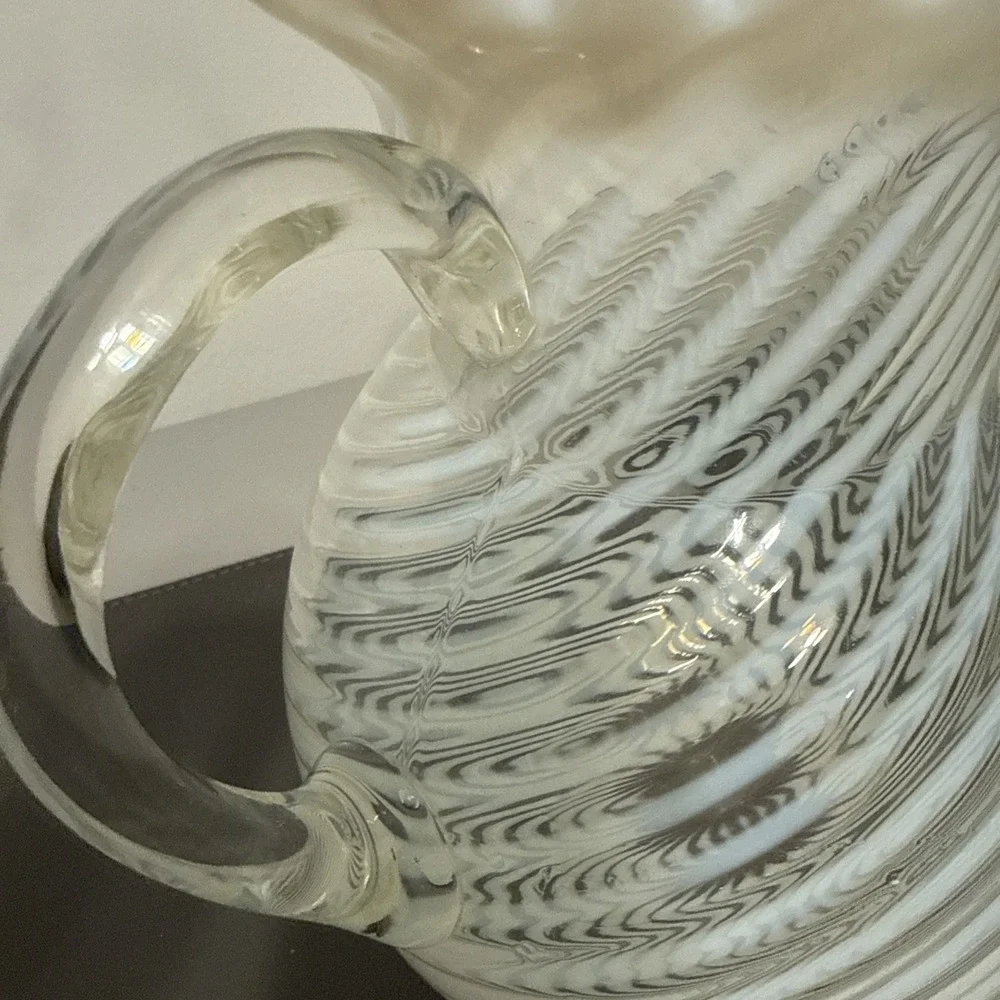 Antique Northwood White Opalescent Swirl Pitcher Victorian Glass 9in